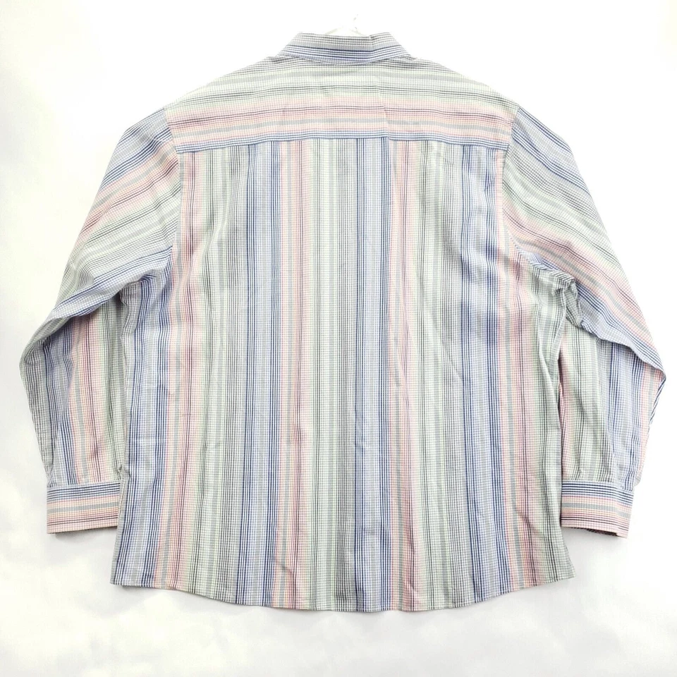 Camisa Madison Para Hombre 2XL Gris Azul Blanco Rayas Manga Larga Clásica Abotonada Foto 2 de 4