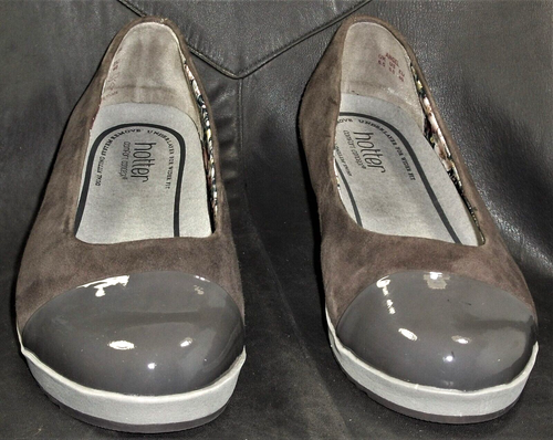 Hotter Angel women's brown nubuck w/gray patent cap toe pump sz UK 6 1/2, US 8.5 - Picture 3 of 6