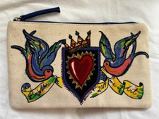 Brighton Love of Art Canvas Multicolor Heart Bird Print Top Zip Pouch