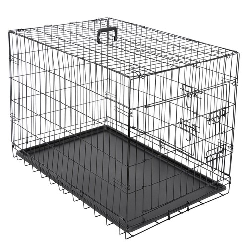 30" 36" 42" Folding Metal Dog Crate Double Doors Dog Crates Black Dog Cage Pet - Picture 21 of 32