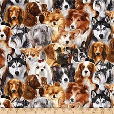 Dog Fabric BTY, Dog Breeds All Over, Elizabeth's Studio 1314E Cotton