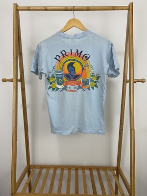 VTG 70s Hanes Primo Hawaii Rainbow Bear Surf Blue T-Shirt Size M USA