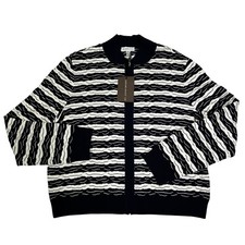St. John Sport Women's Navy  White Stripe Zip-up Wool Cardigan Sweater Size XL