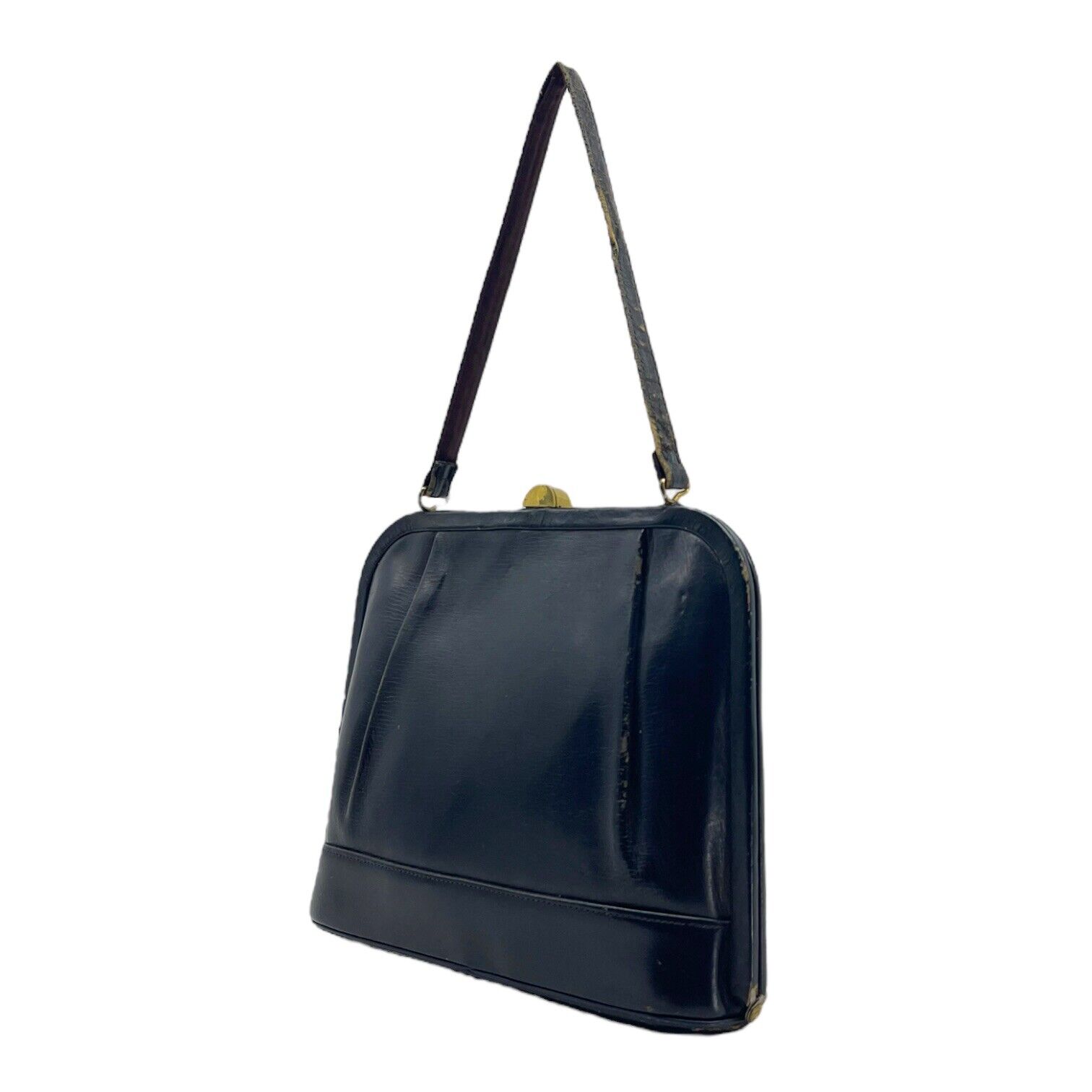 Vintage 40s 50s Medium Leather Dome Handbag Retro… - image 6