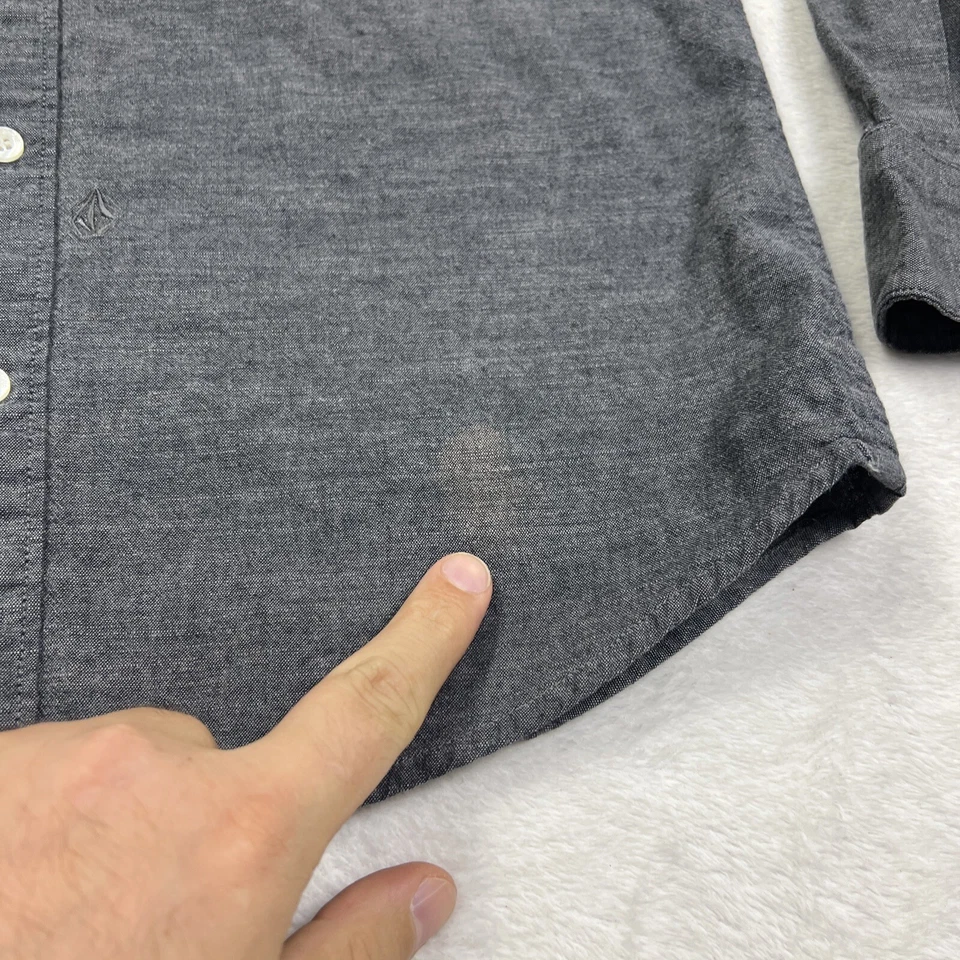 Men's Volcom Flats Button Up Shirt Long Sleeve Charcoal/Red 100% Cotton Size M - Image 4 of 4