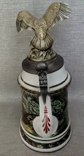 Vintage Large Huge Pewter Lid German Beer Stein Tankard 15" Eagle Prey Theme 3L - Picture 8 of 21