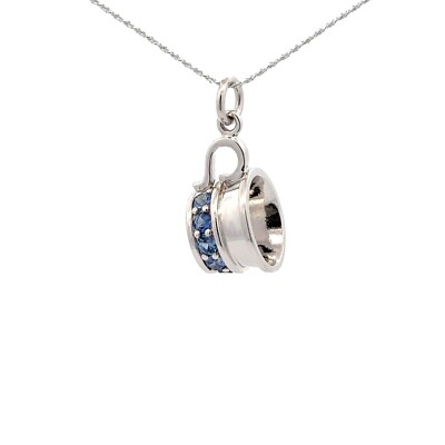 14KT. Weißgold Diamant und Saphir Babyschale Charm/Anhänger (12 x 20 mm)
