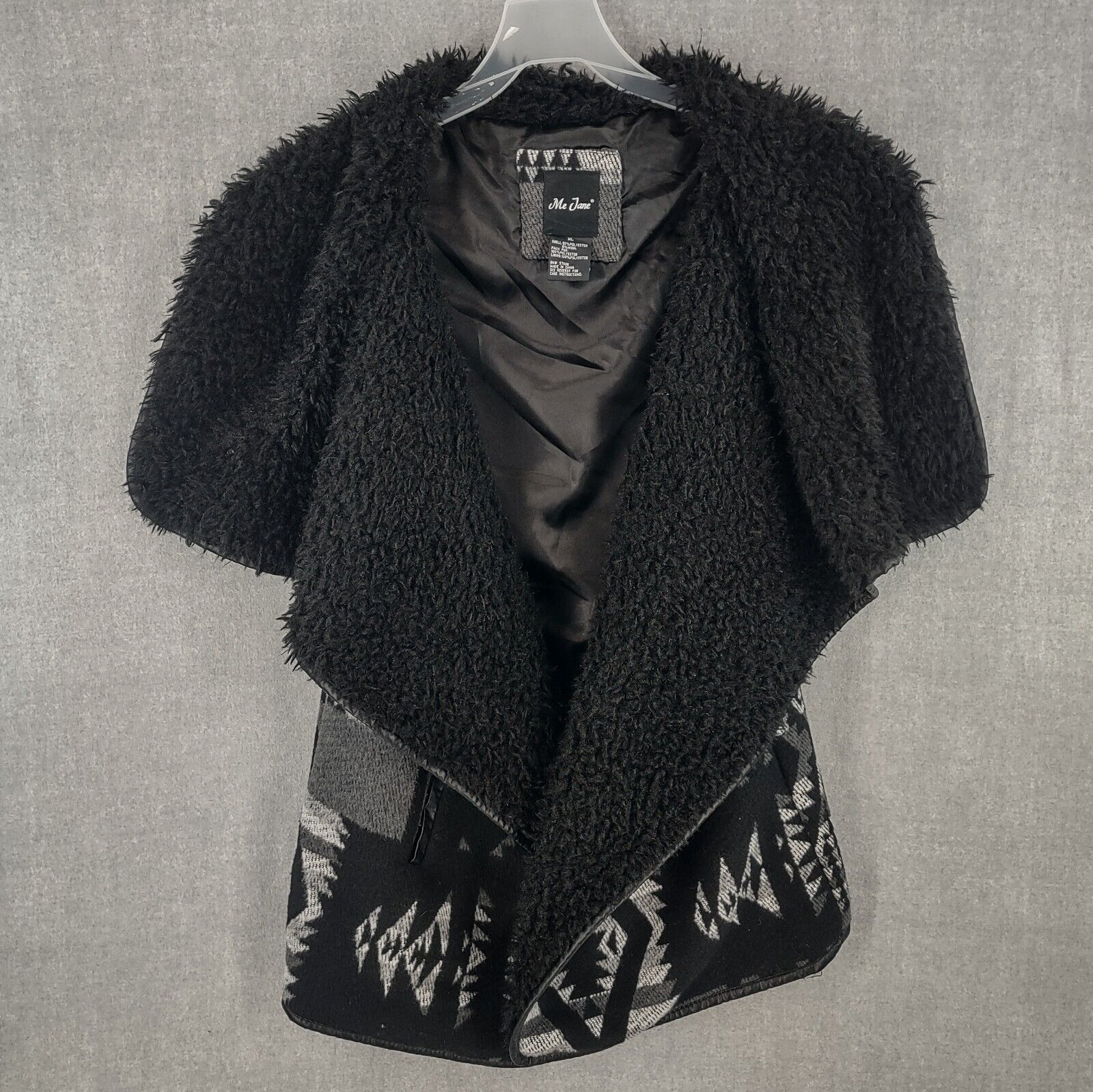 Womens Tribal Jacket Aztec Blanket Wool Blend Faux Fur Sleeveless Western Vest