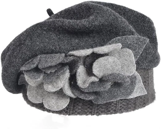Mujer Boina Francesa 100% Lana Boina Floral Vestido Gorro Invierno Sombrero Foto 2 de 4