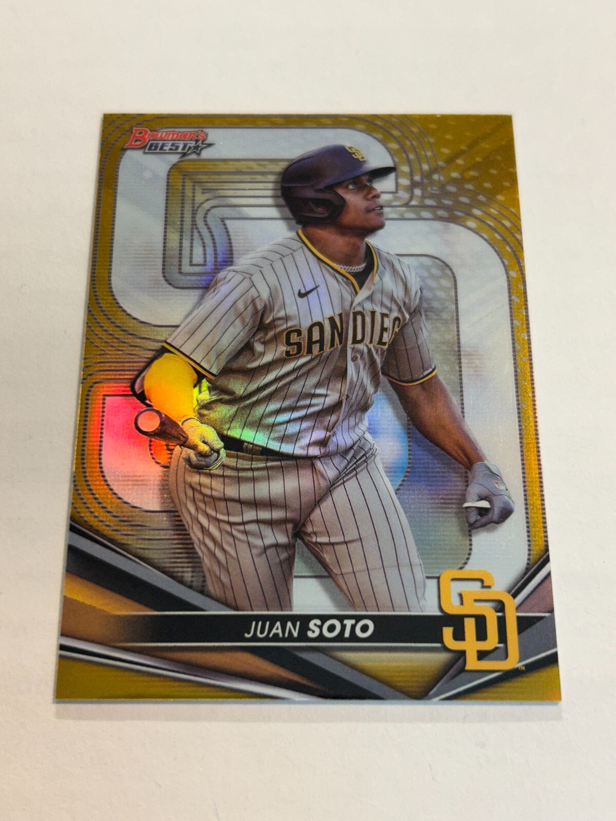 2022 BOWMAN'S BEST JUAN SOTO 22/50 GOLD REFRACTOR PADRES YANKEES SP