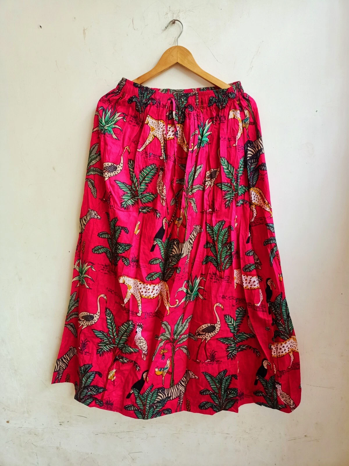 Indian Pink Forest Print Skirt Cotton Skirt Long Skirt, Free Size Beach wear
