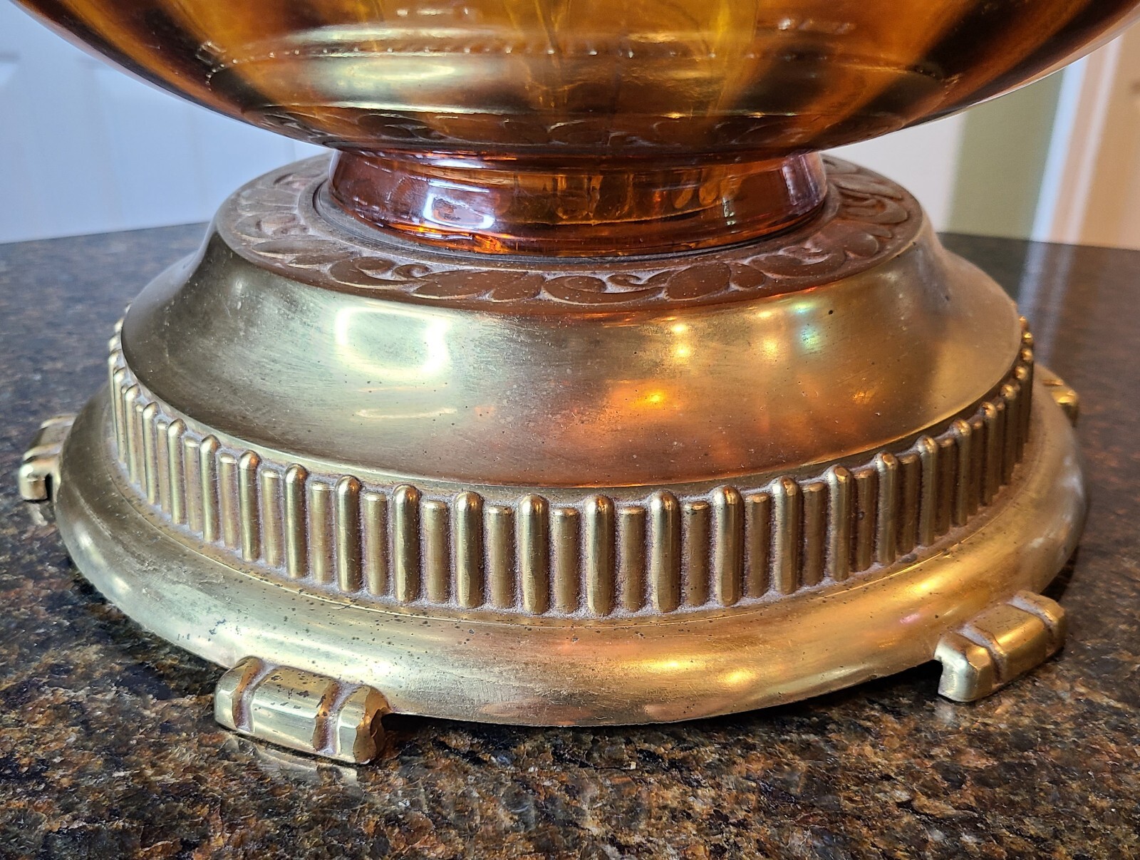 Mid Century Modern Hollywood Regency Iridescent Amber Glass Table Lamps PAIR XL