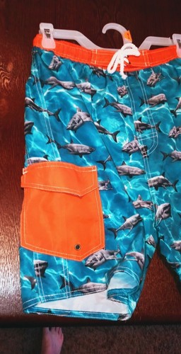 Boys swim shorts size XL 16/18 Blue And Orange shark swim trunks - Picture 9 of 10