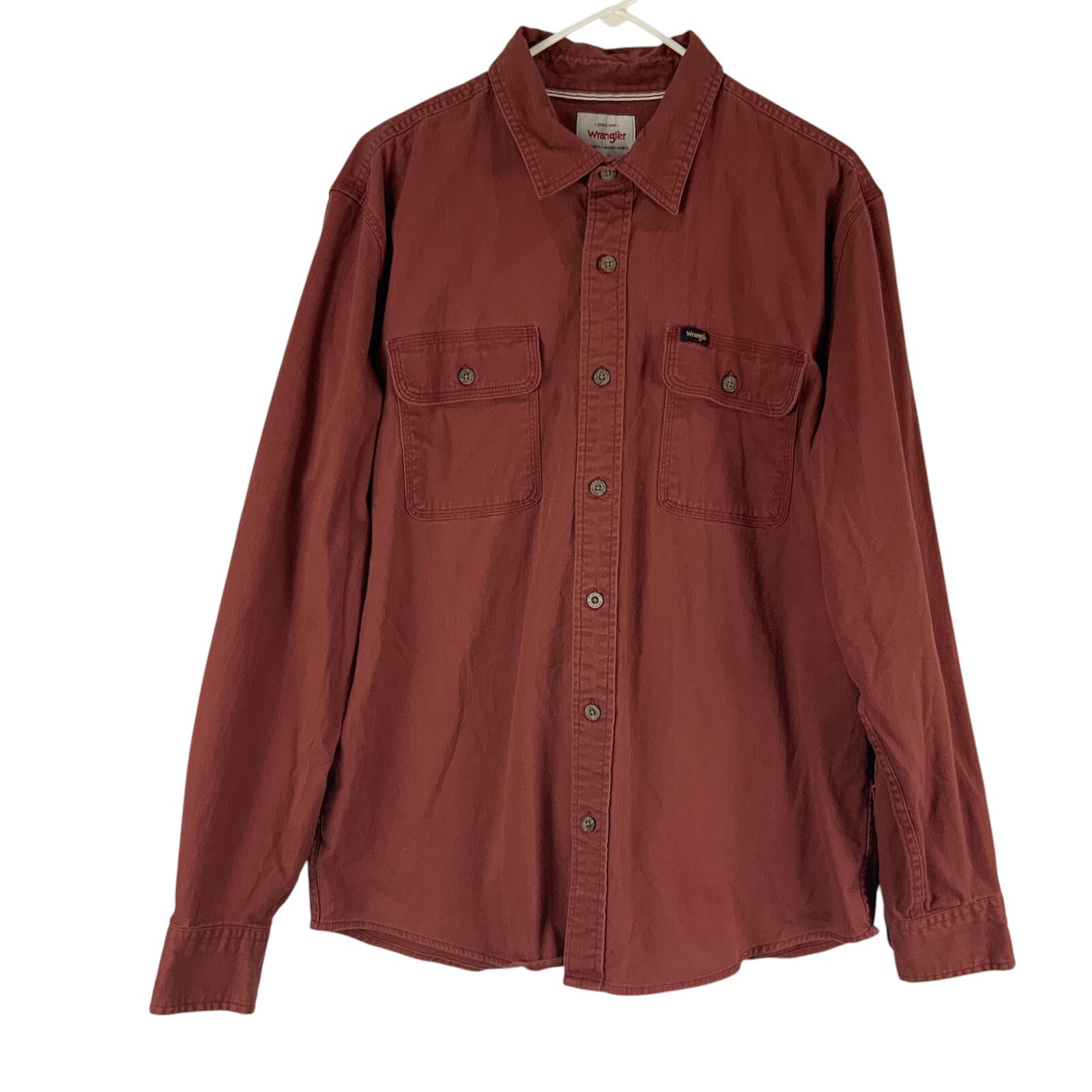 Wrangler Red Long Sleeve Collared Heavy Button Down Shirt Size L w/Front Pockets