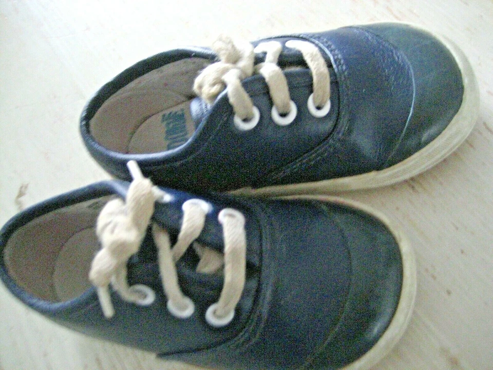Vtg Baby Toddler Sz 5 OKIE-DOKIE Navy Blue Leather SNEAKER TENNIS SHOE Tie - Image 3 of 4