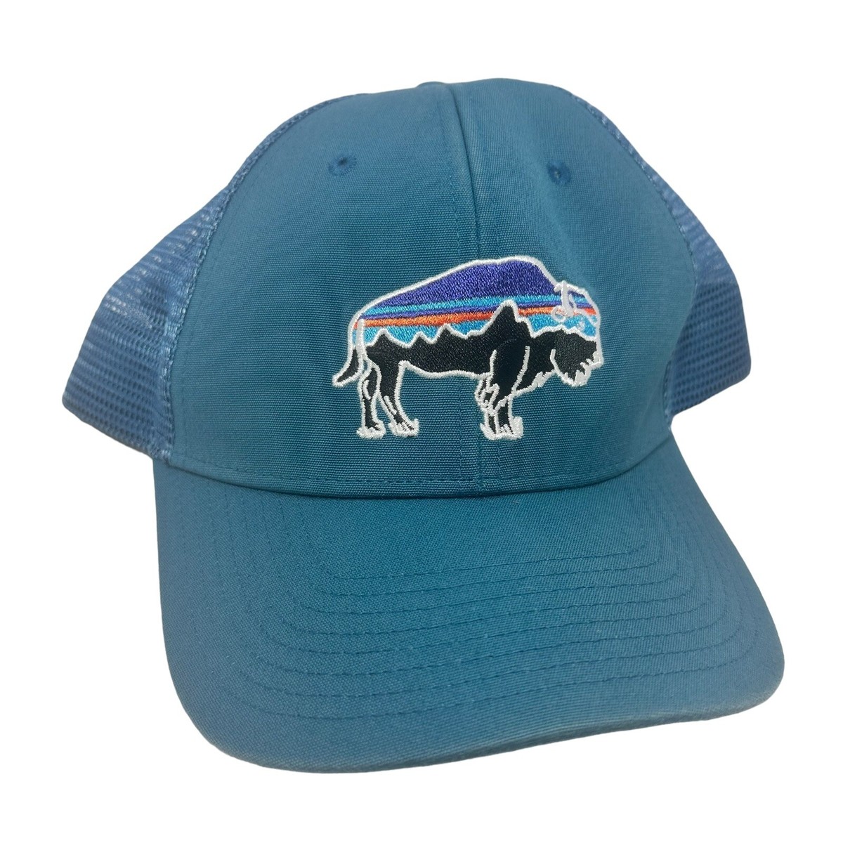 Patagonia Fitz Roy Bison Midcrown Trucker Hat Pre Own Navy Blue Great 