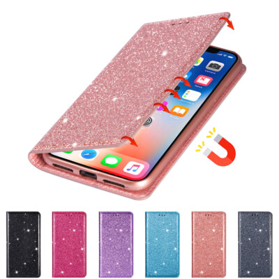 Glitter Leather Wallet Case Slim Flip Cover For iPhone 16 Pro 15 Plus 14 13