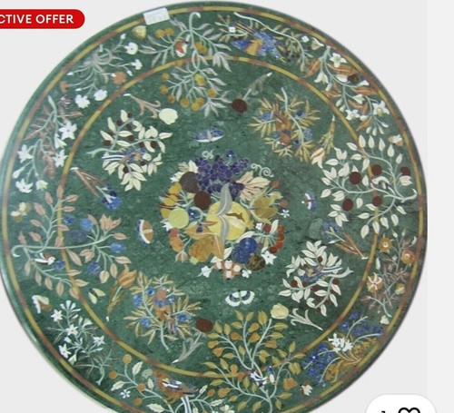 36" Green Marble Inlay Coffee Table Top – Handmade Round Malachite Pietra Dura - 第 1/10 張圖片