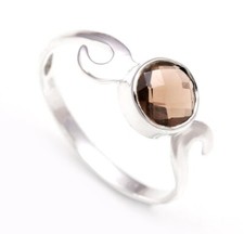 Best Quality Smoky Quartz Round Shape Engagement Ring Solid Silver Charm Jewelry