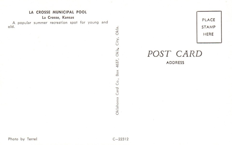 Postcard KS La Crosse Municipal Pool Kansas Diving Board Chrome Vintage