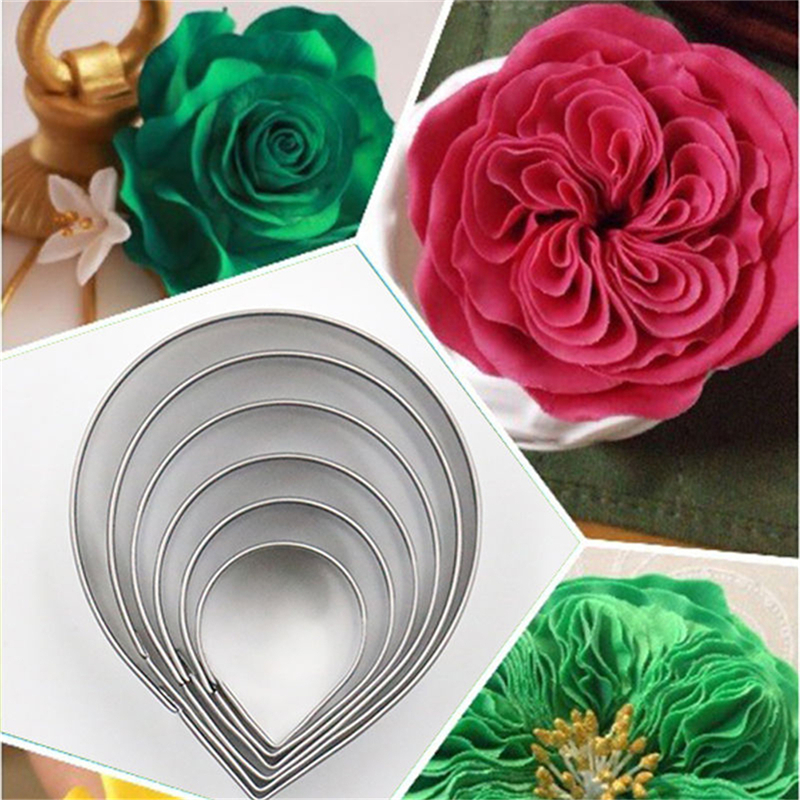6X/Set Rose Petal Mold for Cake Decor Fondant Sugarcraft Cutters Tools