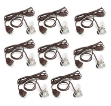 Lot of 8 cords Brown Clip Lamp Light 6' Electric Cord with Socket on/off Switch