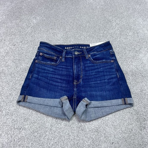 American Eagle Outfitters Shorts High V Rise Shortie Blue Pockets Size 2 NWT