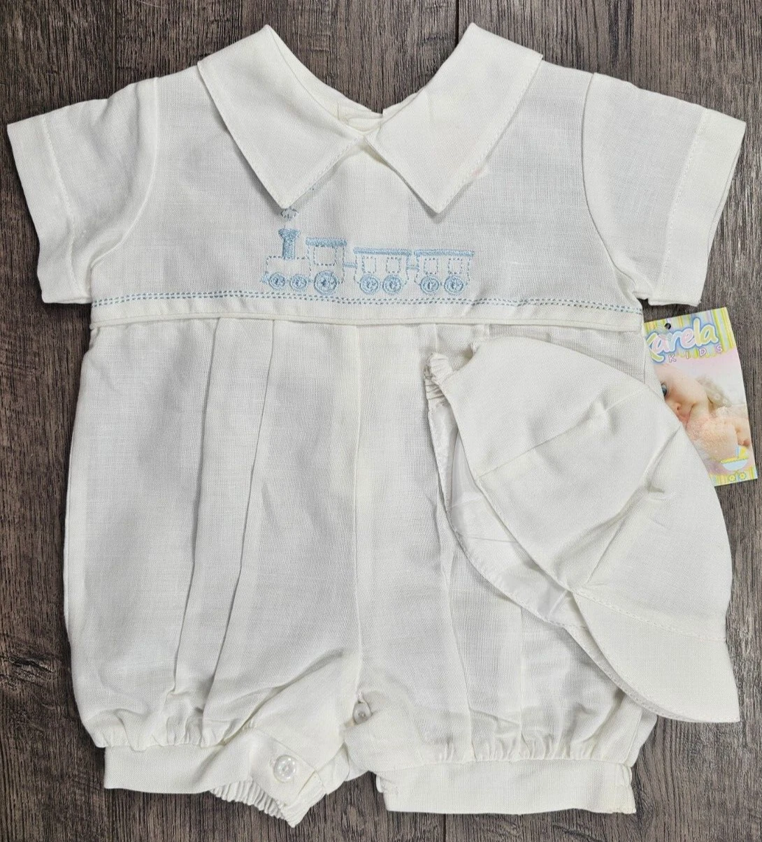 Baby Boy Clothes New Karela Newborn Blue Train 2pc Dressy Romper Outfit