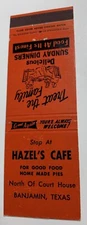 Banjamin Texas Matchbook Cover Hazel’s Cafe Restaurant