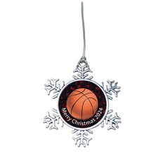 Basketball Ball 2024 Red Silver Metal Snowflake Christmas Ornament Gift Player