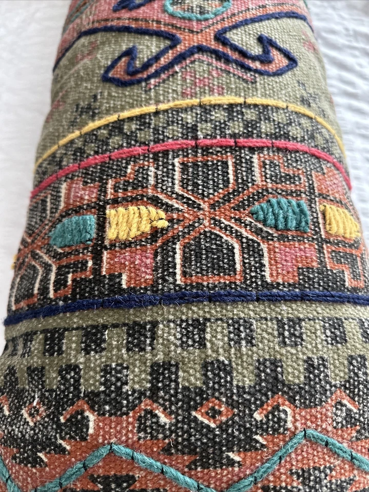 Surya Teius Boho Wool Embroidered Rectangular Throw Cotton Pillow New - Image 2 of 4