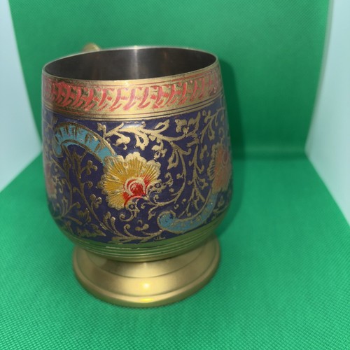 Coffee Mug Tea Mug Hand Painted Heavy Brass 11cm Vintage Rare - Picture 4 of 7