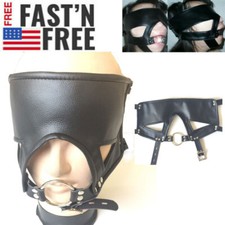 Unisex Leather Mouth Gag Blindfold Eye Mask Harness Restraint Slave Bondage
