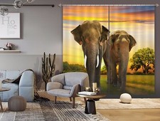 3D Prairie Elephant ZHUA392 Animal Photo Curtain Window Blockout Fabric Amy 2023