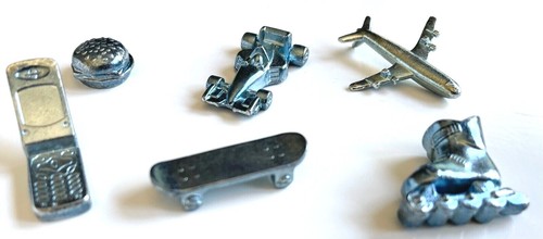 6 FICHAS DE JUEGO DE MONOPOLIO DE METAL MODERNO ~ TELÉFONO CELULAR ~ TABLA DE PATINAR ~ AVIÓN A REACCIÓN ~ COCHE - Imagen 2 de 3