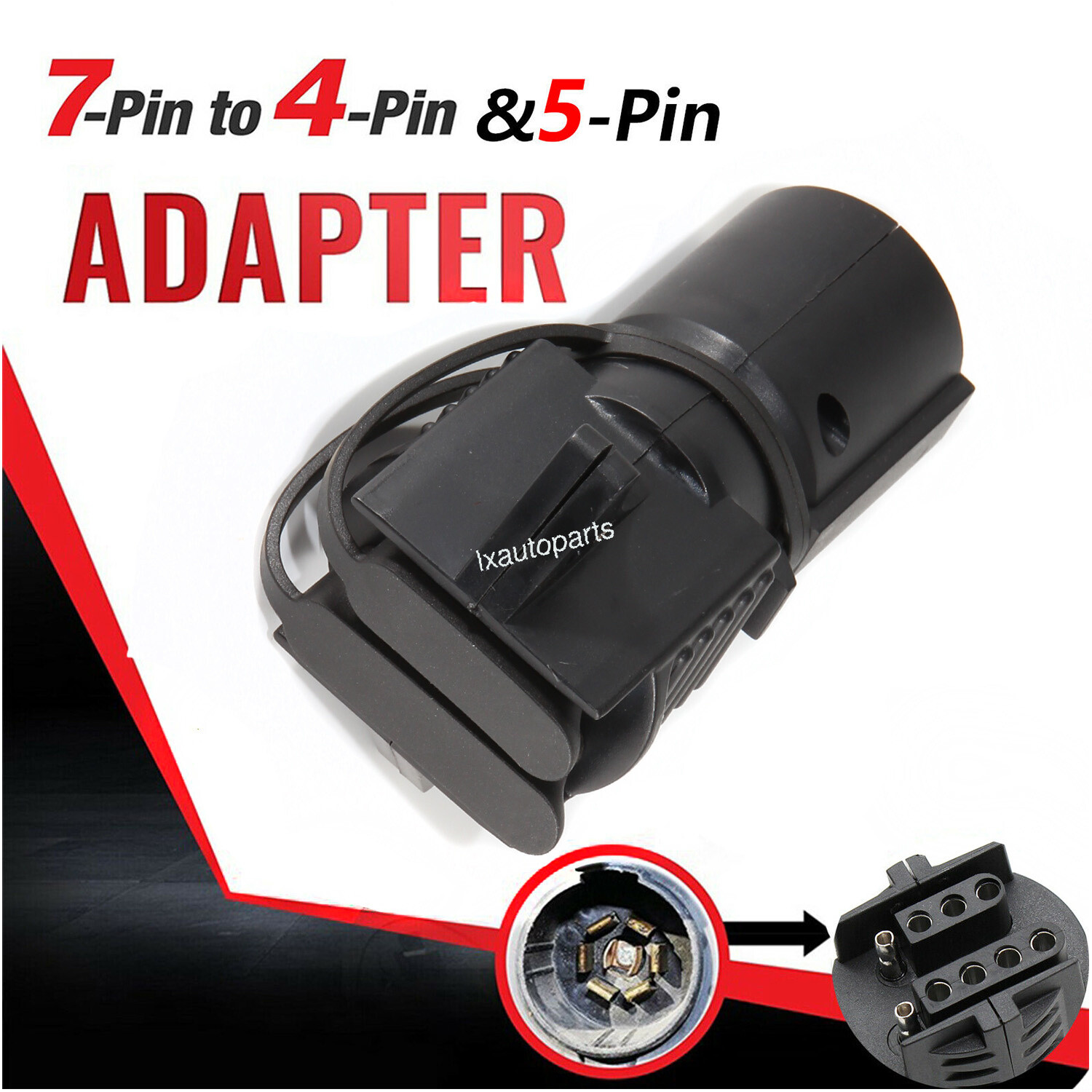 Trailer Light Adapter 7 to 4 Way Flat 5 Pin Plug Connector Towing for