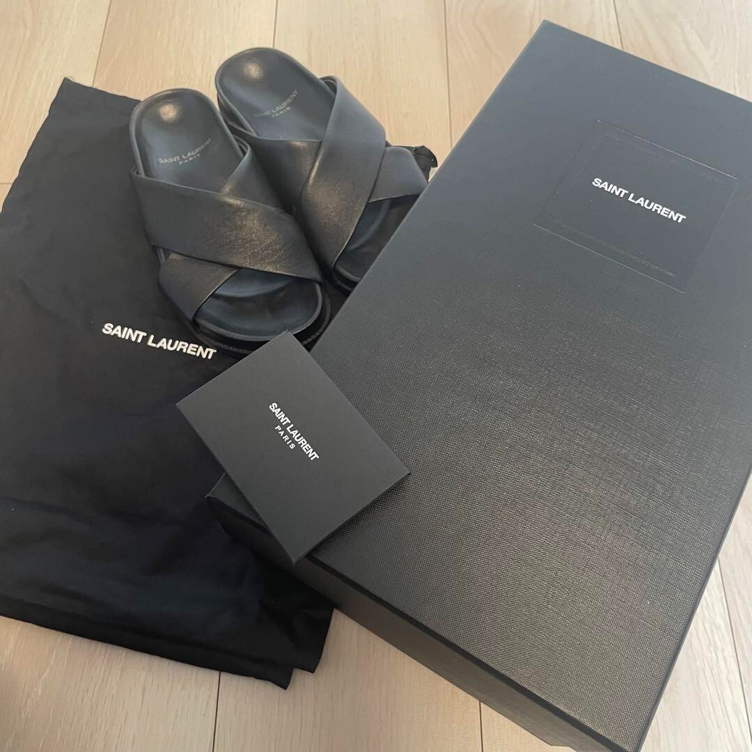 YSL Saint Laurent sandali slide scarpe basse donna 36 US6 pelle nera