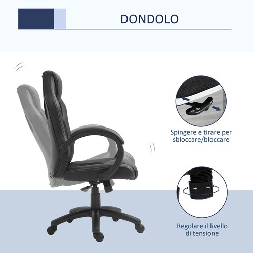 HOMCOM Sedia da Ufficio Poltrona Gaming Altezza Regolabile Girevole Ergonomica - Foto 6 di 10