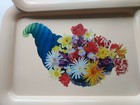 VTG 60s  TV Lap Bed Tray peach with multi colored Flowers set of 6 Large — photo 8