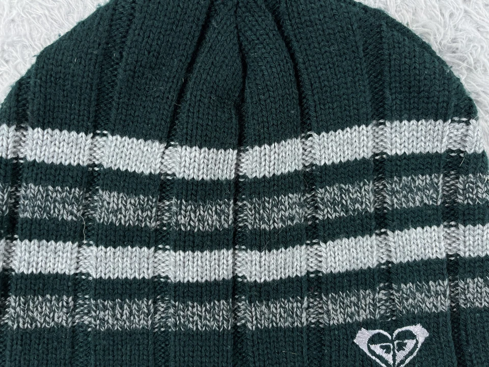 Roxy Beanie Toque Mujer Talla Única Verde azulado oscuro Blanco Rayas Tejido 100% Acrílico Esquí Foto 3 de 4