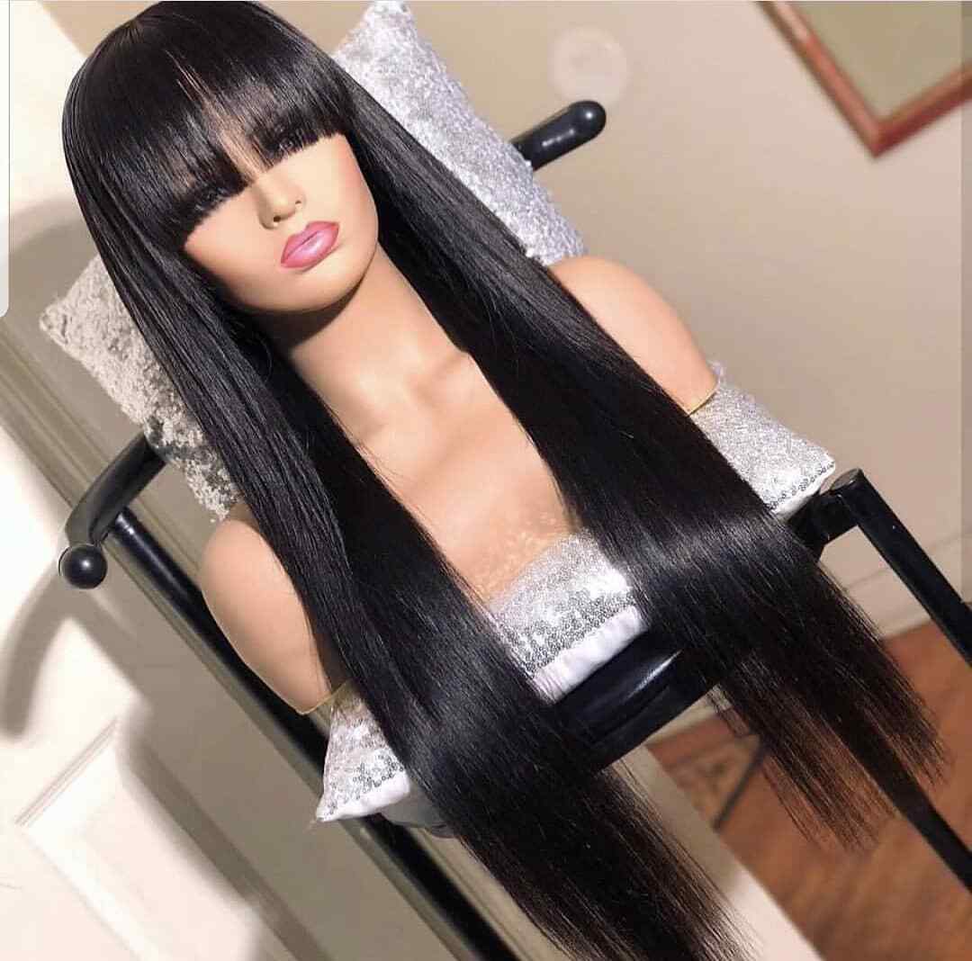 Straight Long Human Hair Wig With Bangs Bob HBrazilian 30 Inch Long Fringe Wig Popularne najnowsze prace