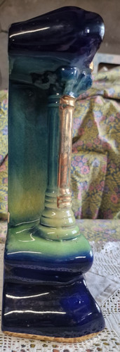 Antique Edwardian Art Nouveau Pottery Mantel Clock Cobalt Blue Gilt Dresden (photo 6)