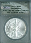 2015 ( P ) SILVER EAGLE 1 OZ $1 ANACS MS69 MAC SPOTLESS .