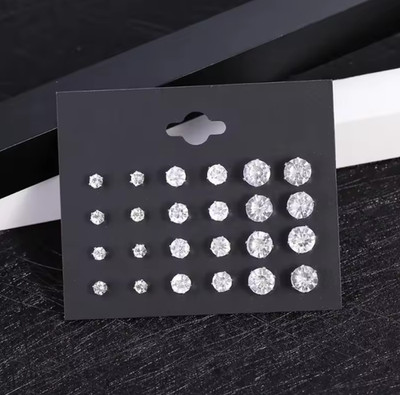 Neu 12 Paar/Pack weiß glänzend Hochzeit Ohrstecker Set für Damen Herren Kristall Juwel
