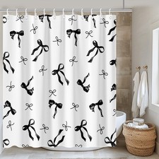 Black Bow Shower Curtain Cute Coquette Bowknot Black and White Shower Curtain...