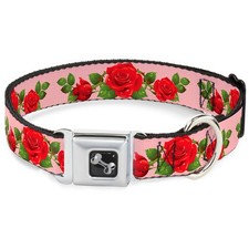 Dog Collar Bone Rose Trio/Leaves Pink Medium ...