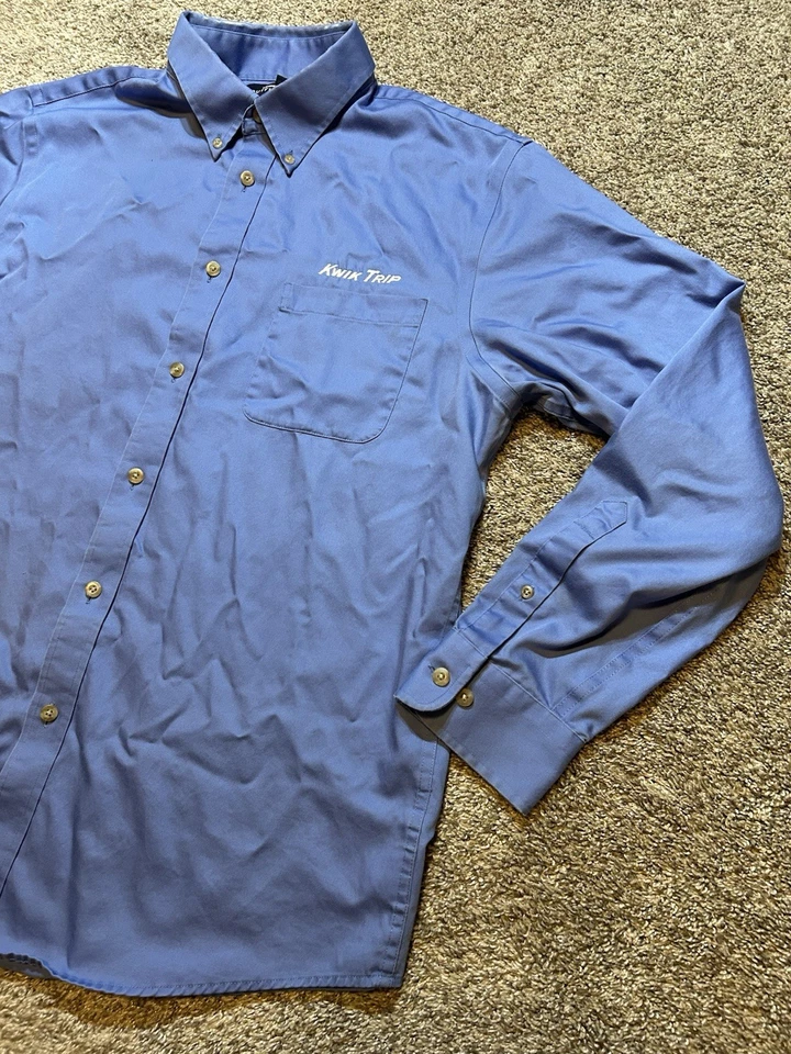 Camisa de viaje Lands' End Kwik para hombre grande azul abotonada logotipo LS uniforme de empleado** Foto 2 de 4