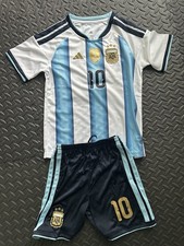 Argentina Lionel Messi 10 Soccer Jersey Shorts Set White Blue Size 26/10-11yr