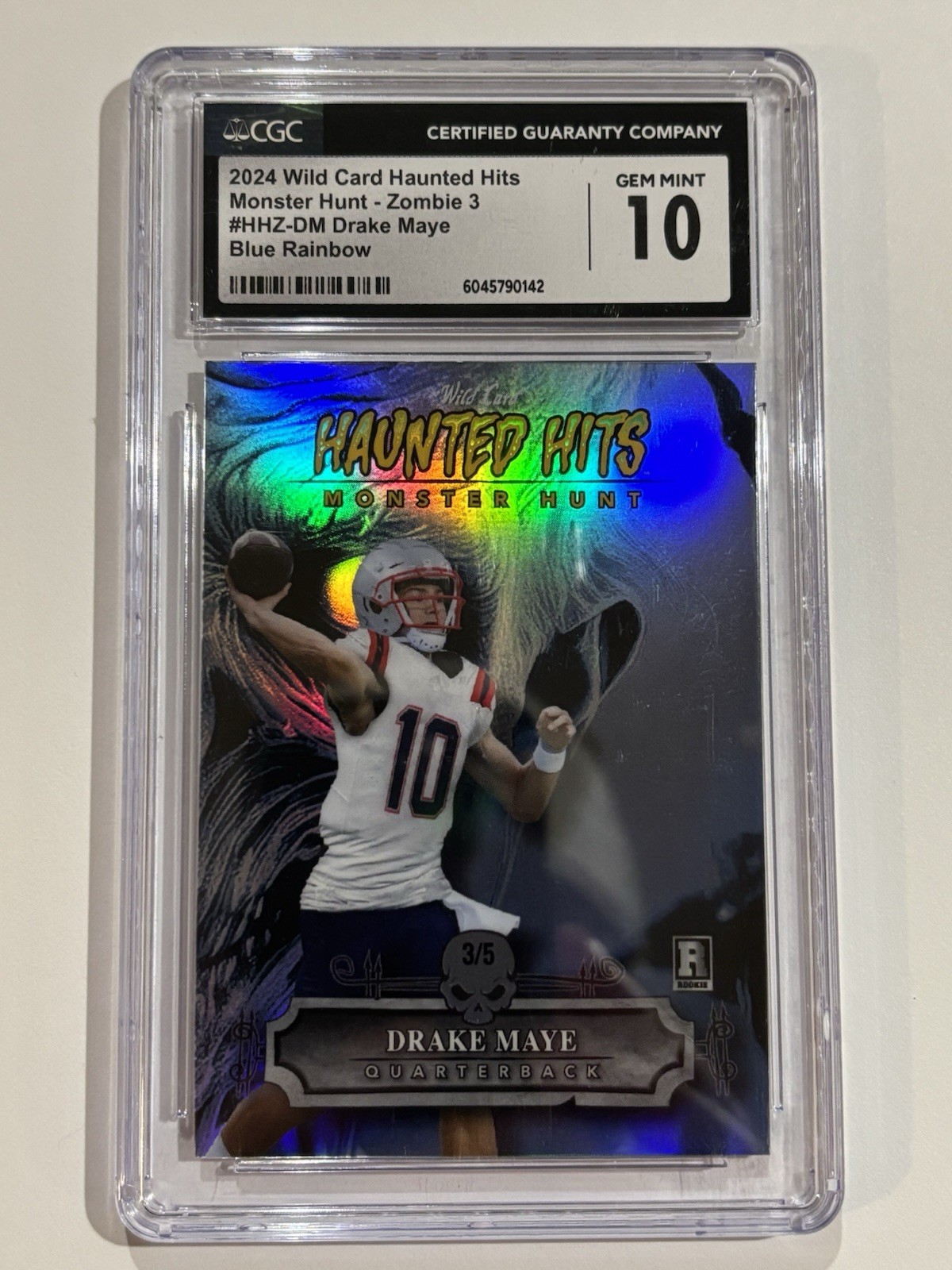 Drake Maye Wild Card Haunted Hits Monster Hunt Hobby Haunted Hits Zombie #DM Zombie 3-Rainbow Foil-Yellow