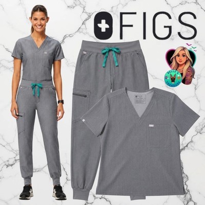 FIGS Scrub Set Uman Jogger Pants M Tall & Catarina V-Neck Top Medium Graphite